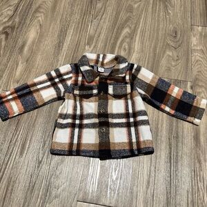 SHEIN Plaid Pea Coat for Kids - Brown, Cream & Black